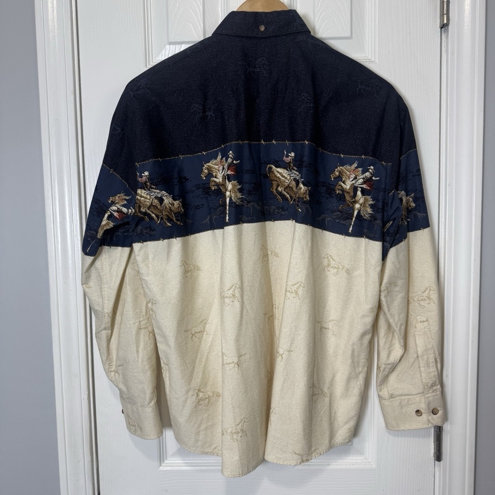 Bit & Bridle Tri Color Cowboy Rodeo Long Sleeve Button Down Shirt Men's Size L - Picture 5 of 5